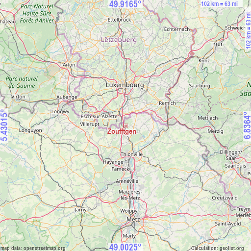 Zoufftgen on map