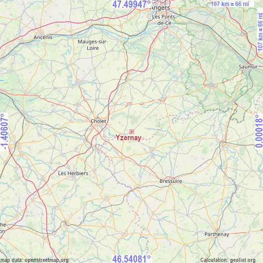 Yzernay on map