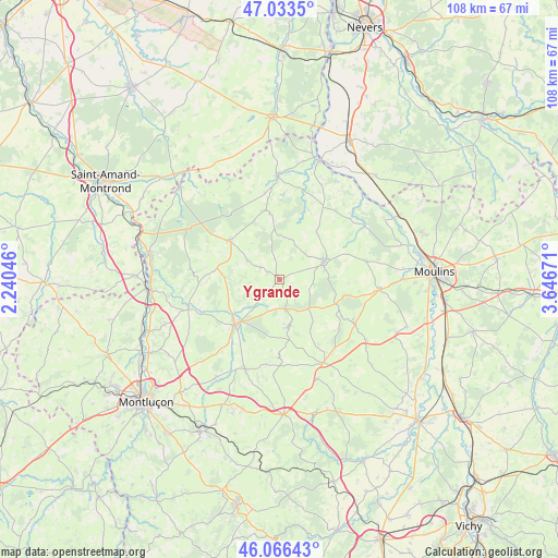 Ygrande on map