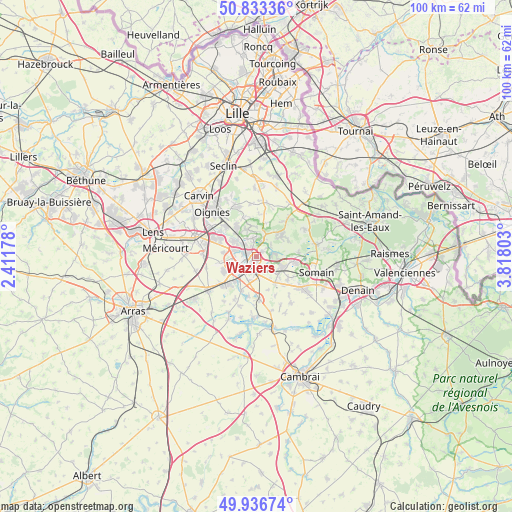 Waziers on map