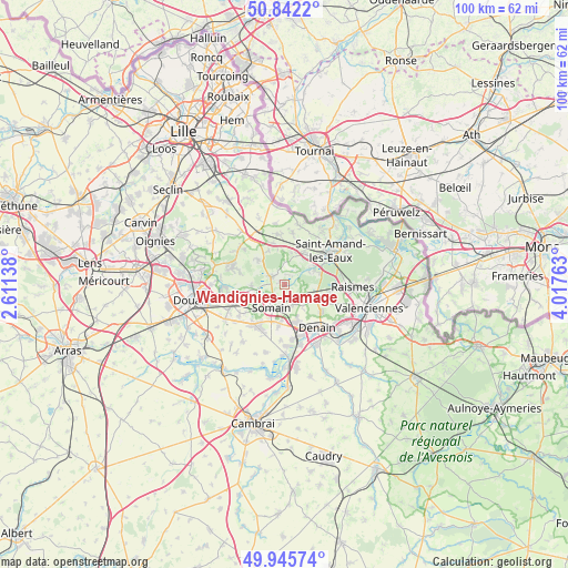 Wandignies-Hamage on map