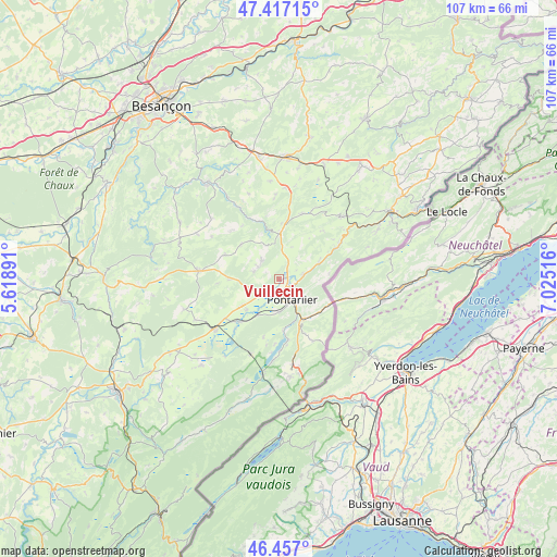 Vuillecin on map