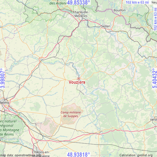 Vouziers on map