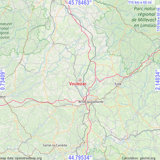 Voutezac on map