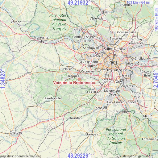 Voisins-le-Bretonneux on map