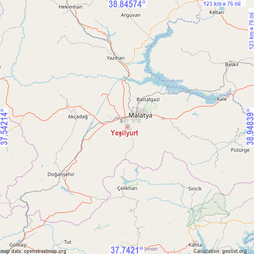 Yeşilyurt on map