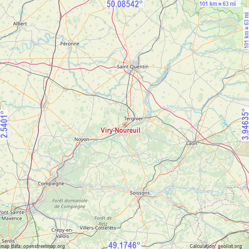 Viry-Noureuil on map