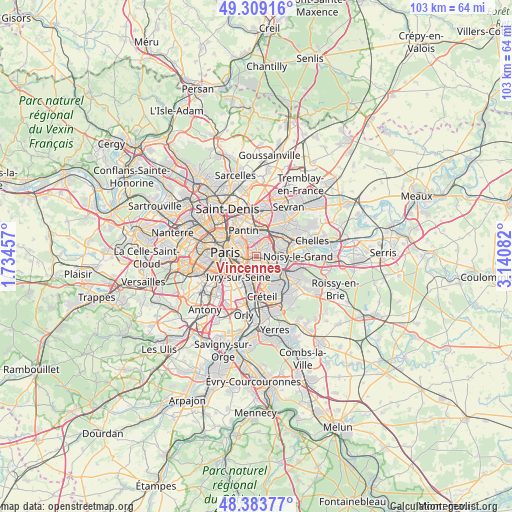 Vincennes on map