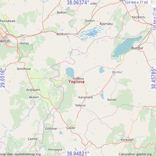 Yeşilova on map