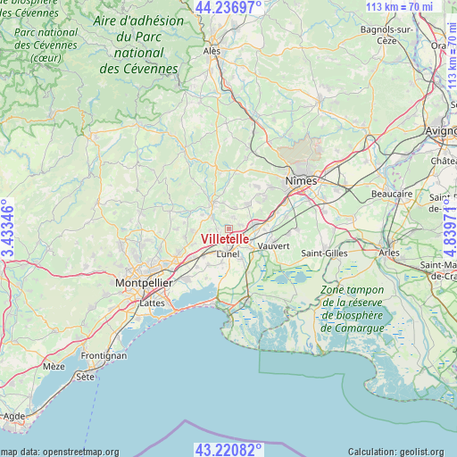 Villetelle on map