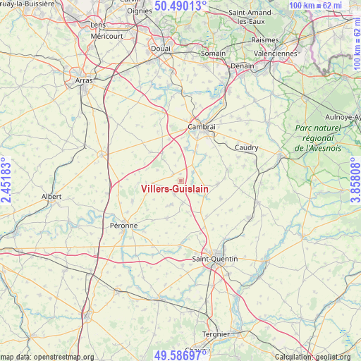 Villers-Guislain on map