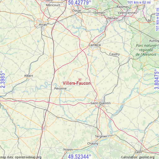 Villers-Faucon on map