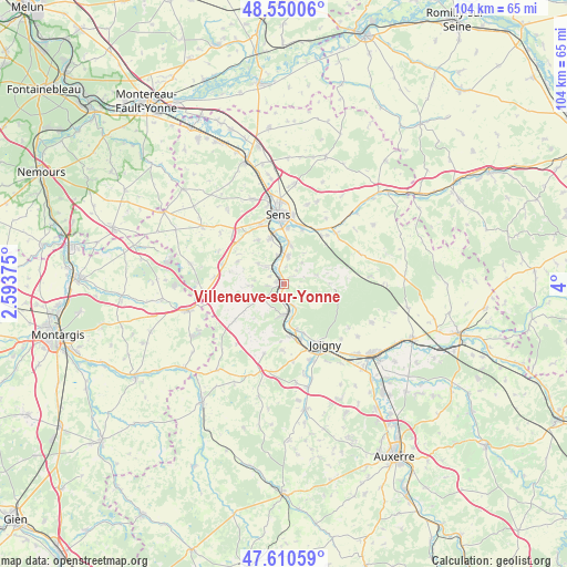 Villeneuve-sur-Yonne on map