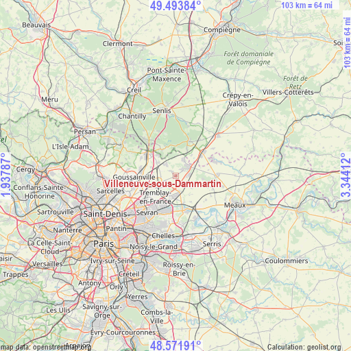 Villeneuve-sous-Dammartin on map