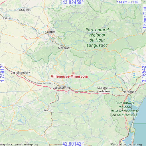 Villeneuve-Minervois on map