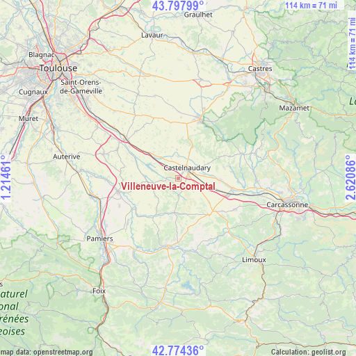 Villeneuve-la-Comptal on map