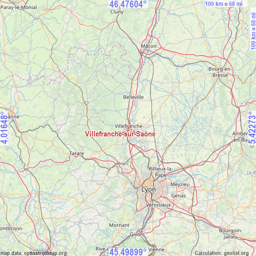 Villefranche-sur-Saône on map