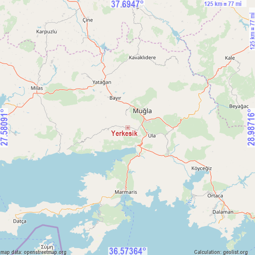 Yerkesik on map