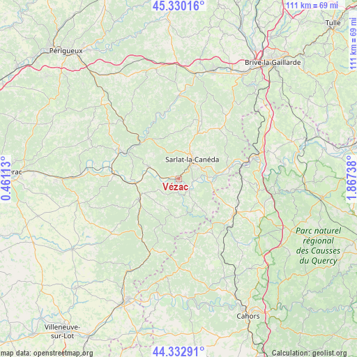 Vézac on map