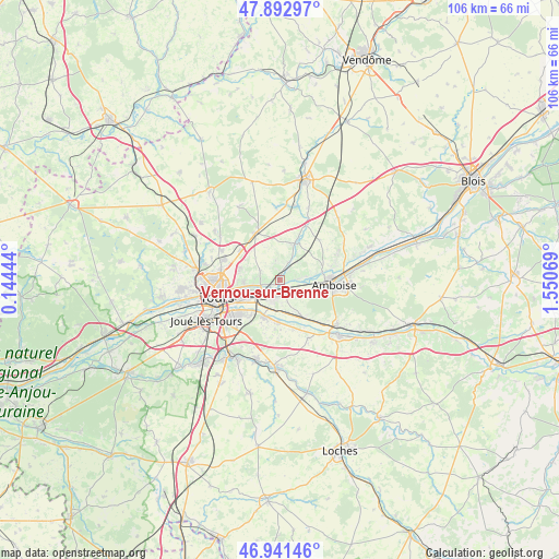 Vernou-sur-Brenne on map