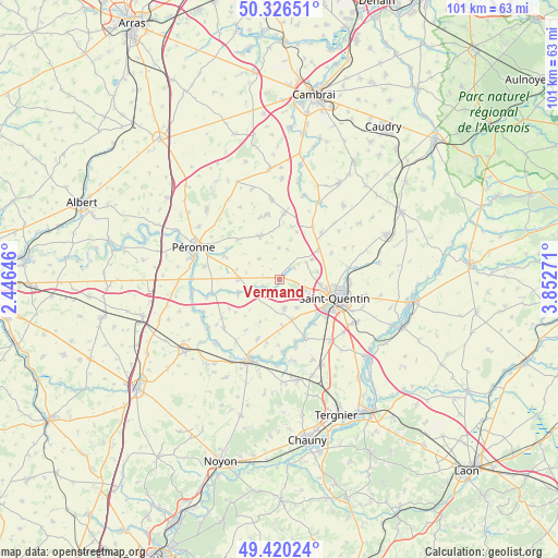 Vermand on map