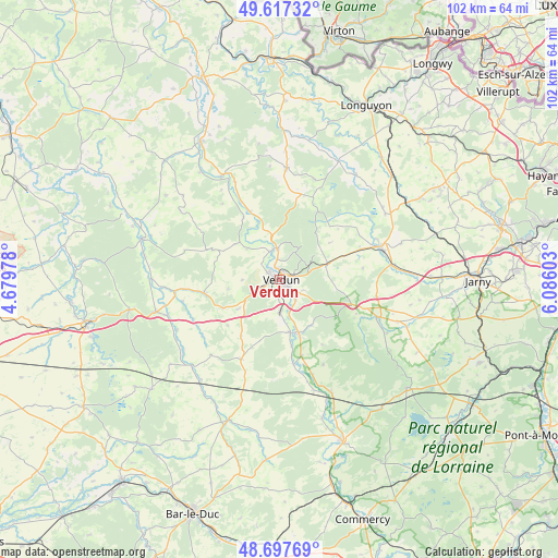 Verdun on map