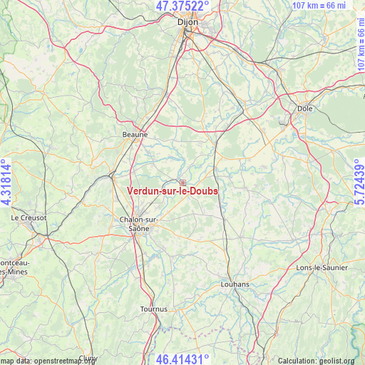 Verdun-sur-le-Doubs on map