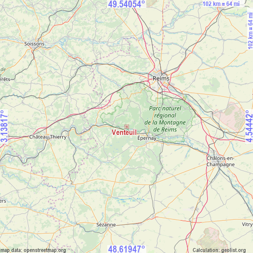 Venteuil on map