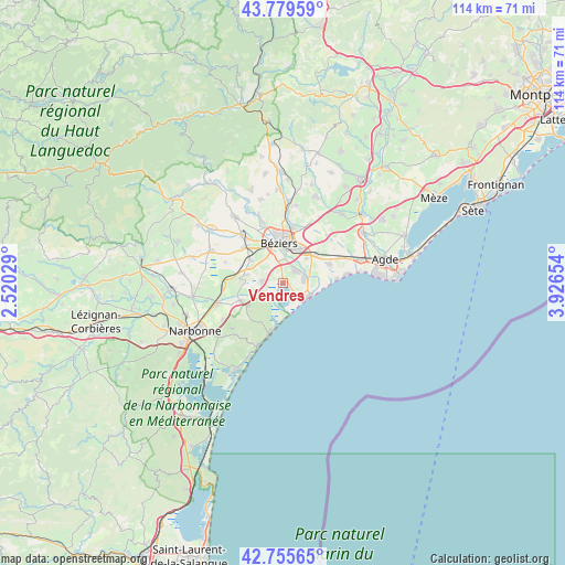 Vendres on map