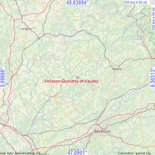 Vellexon-Queutrey-et-Vaudey on map