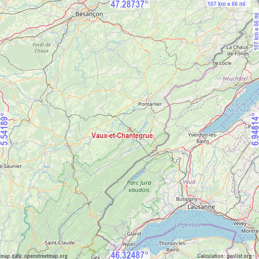 Vaux-et-Chantegrue on map