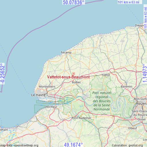 Vattetot-sous-Beaumont on map