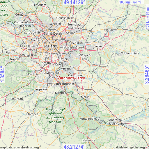 Varennes-Jarcy on map