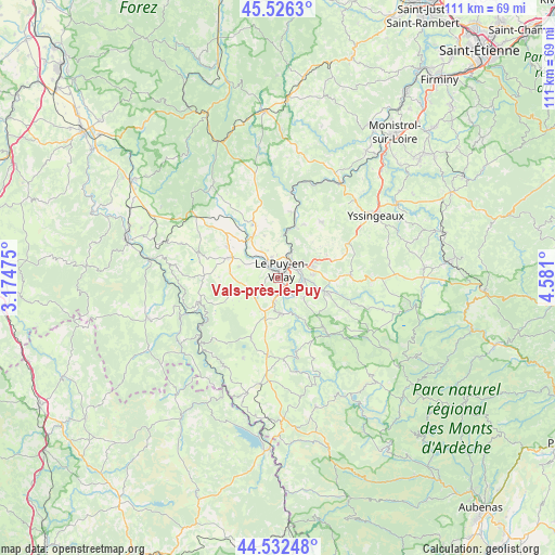 Vals-près-le-Puy on map