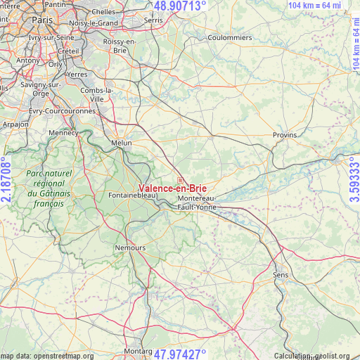 Valence-en-Brie on map