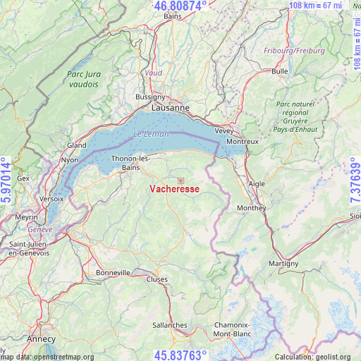 Vacheresse on map