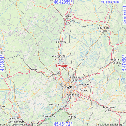 Trévoux on map