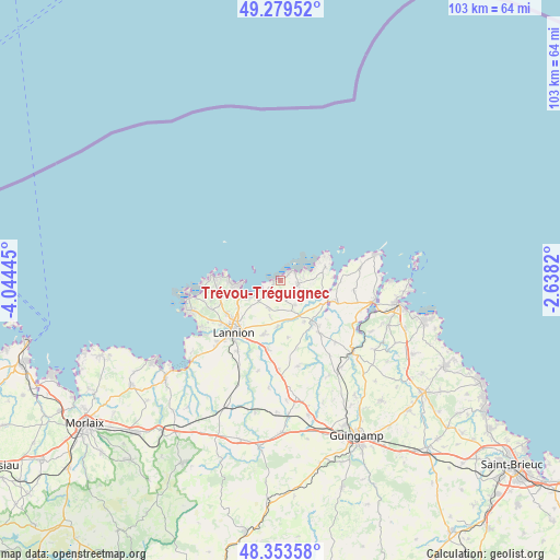 Trévou-Tréguignec on map