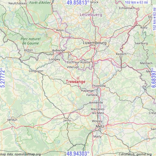 Tressange on map