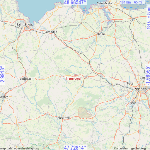 Trémorel on map