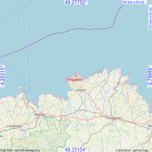 Trégastel on map