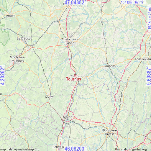 Tournus on map