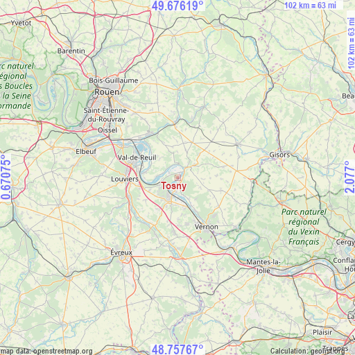 Tosny on map