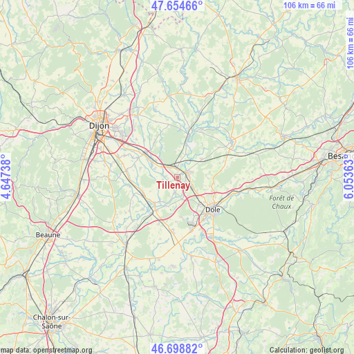 Tillenay on map