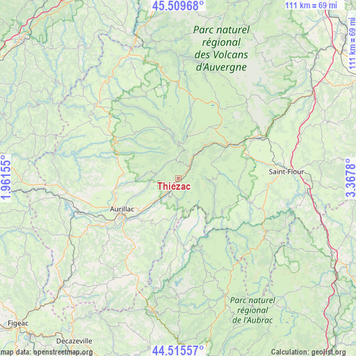 Thiézac on map