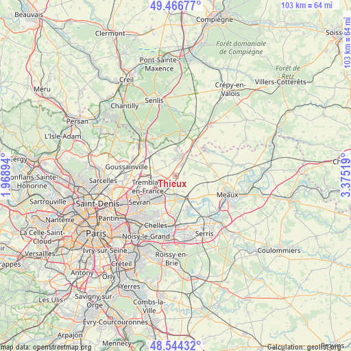Thieux on map