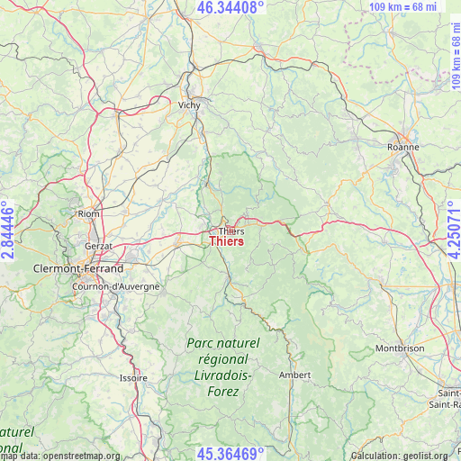 Thiers on map