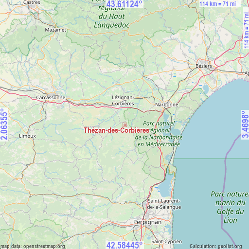 Thézan-des-Corbières on map