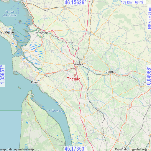 Thénac on map