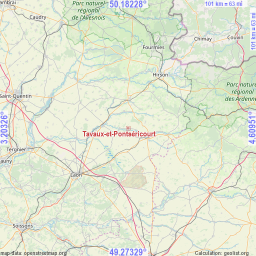 Tavaux-et-Pontséricourt on map